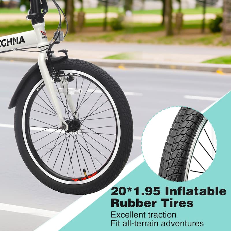 20 Inch Folding Bike, 6-Speed City Commuter Bicycle with Basket & Dual V-Brake, Portable Compact Bicycle, Steel Frame for Teens