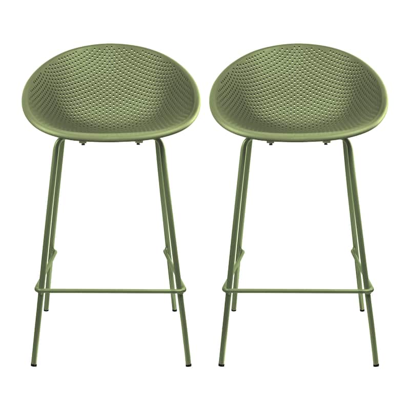 Set of 2 Counter height Bar Stools For Kitchen Egg Shaped Oval Seat Circle Dots Round Pattern for Indoor Outdoor - N/A - Green