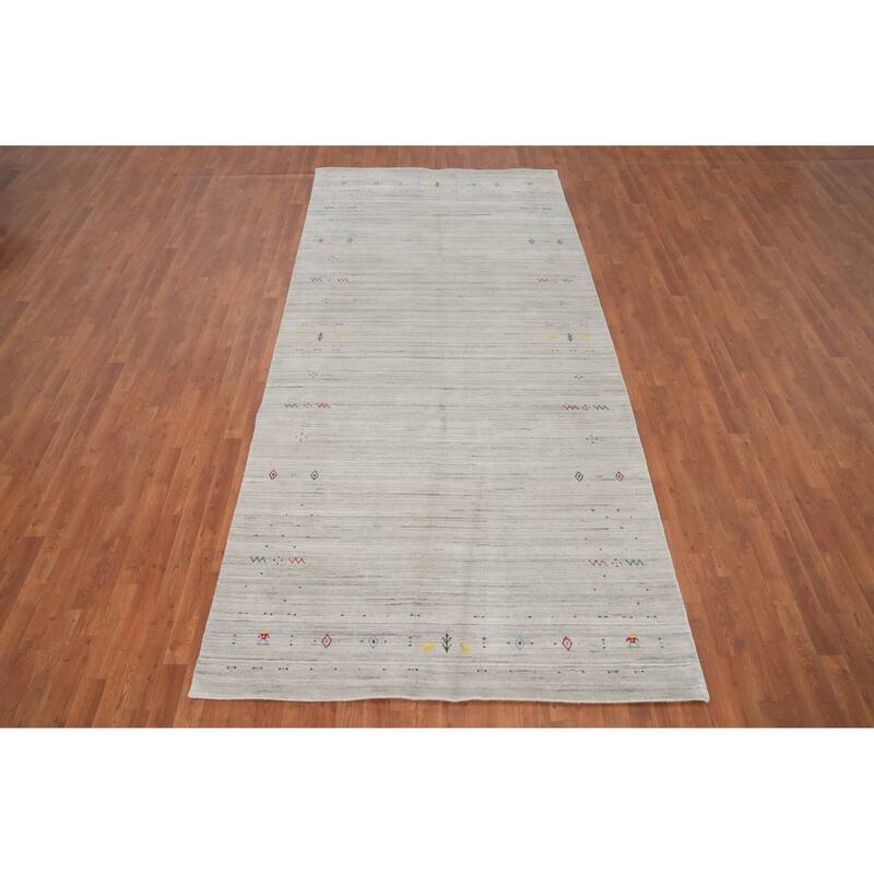 Hand Knotted Oriental Viscose Silk Carpet Tribal Animal Pictorial Greys & Charcoal Gabbeh Area Rug - 11' 8'' X 5' 4''