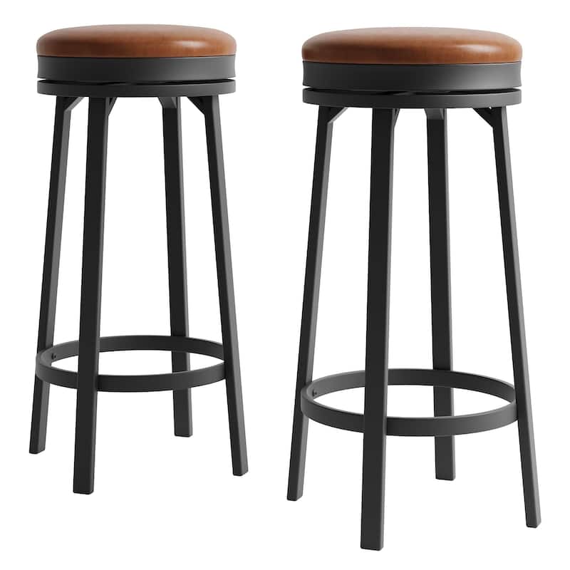 30'' Swivel Bar Stools Set of 4, Counter Height Bar Stools with Footrest，Backless Round Design with Waterproof
