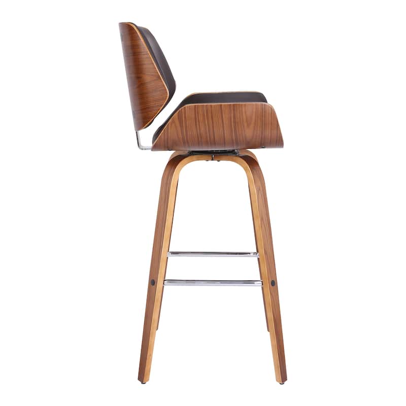Bar Height Wooden Swivel Barstool with Leatherette Seat, Black and Brown - 41.5 H x 20 W x 20 L Inches