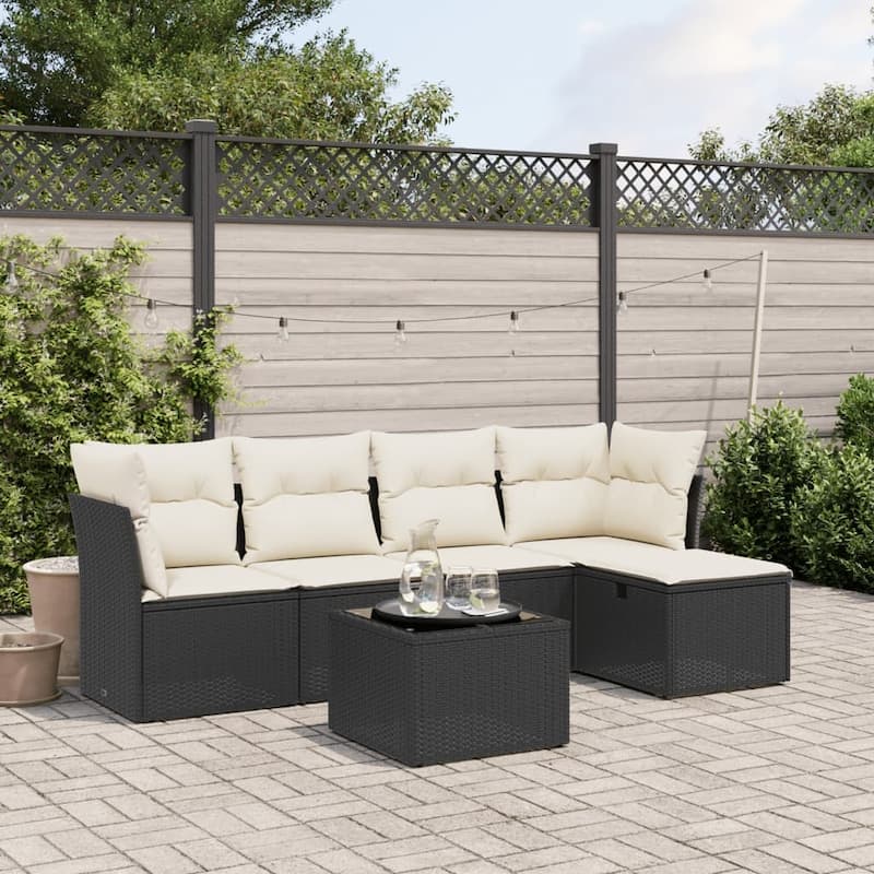 vidaXL Garden Sofa Set - Black and cream 6 Piece