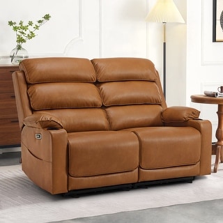 MCombo 63.4" Power Loveseat with Adjustable Headrest, Heat and Vibration, Faux Leather Electric Loveseat Recliner 6711