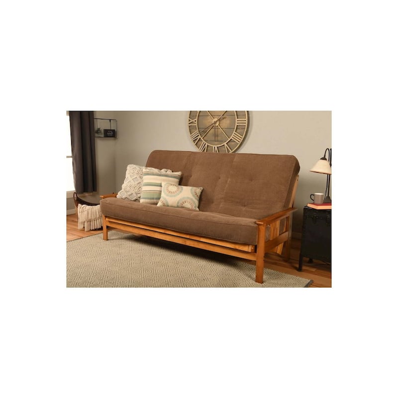 Monterey Queen Futon Frame with Butternut Finish and Marmont Mocha Mattress - Functional Convertible Comfort