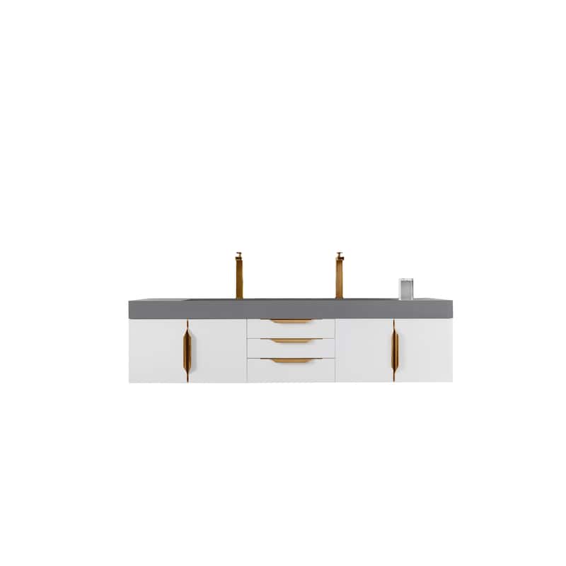 James Martin Vanities sMercer Island 72" Double Vanity, Glossy White with Radiant Gold Hardware