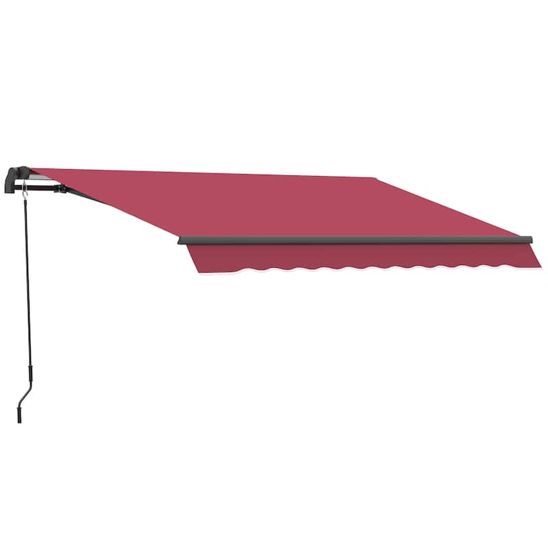 10' x 8' Retractable Awning, Sunshade Shelter w/Manual Crank Handle, UV & Water-Resistant Fabric and Aluminum Frame - Red