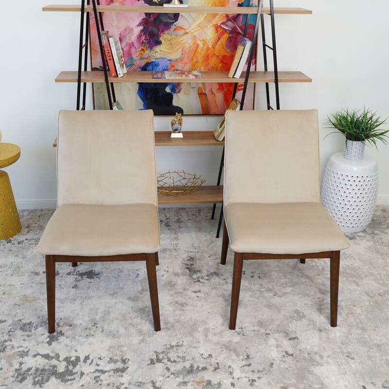 GDFStudio - Monza Modern Velvet Dining Chair with Solid Wood Legs & Armless Mid-Century Silhouette, Set of 2 - 24.4"