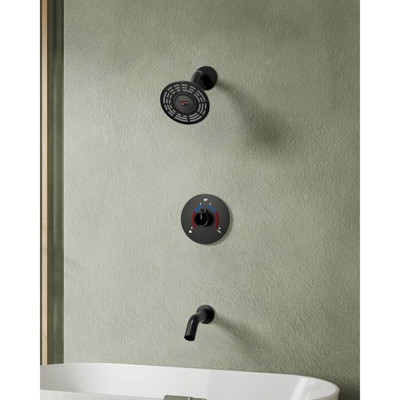 Tub Shower Faucet Set Pressure-Balanced Shower System with Temperature Display Shower Head