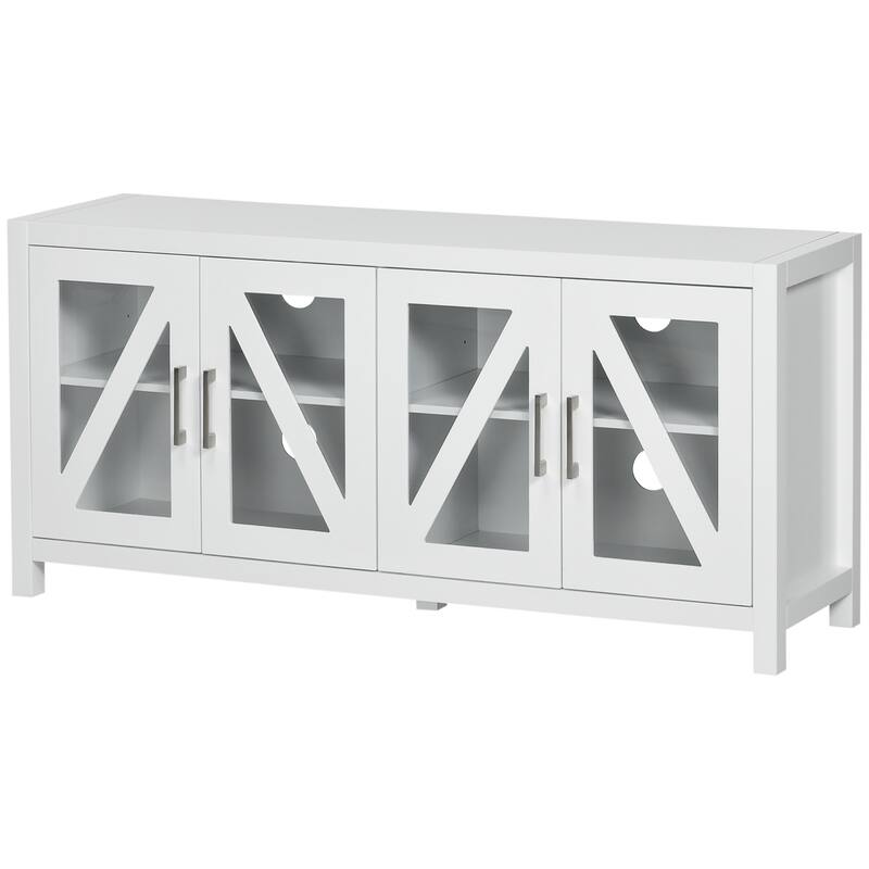 Farmhouse TV Stand for TVs up to 58" with Adjustable Shelves, 4 Glass Doors, Cable Management, and Anti-Tip Safety