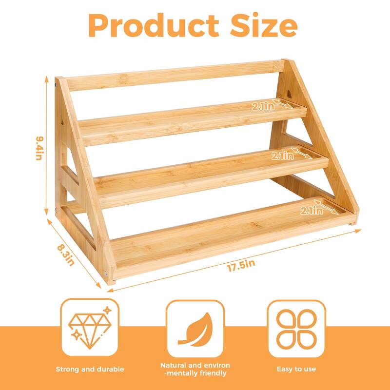 Bamboo Tiered Spice Rack for Countertop Spice Organizer for Pantry Spice Shelf Organizer for Cabinet Spices Rack
