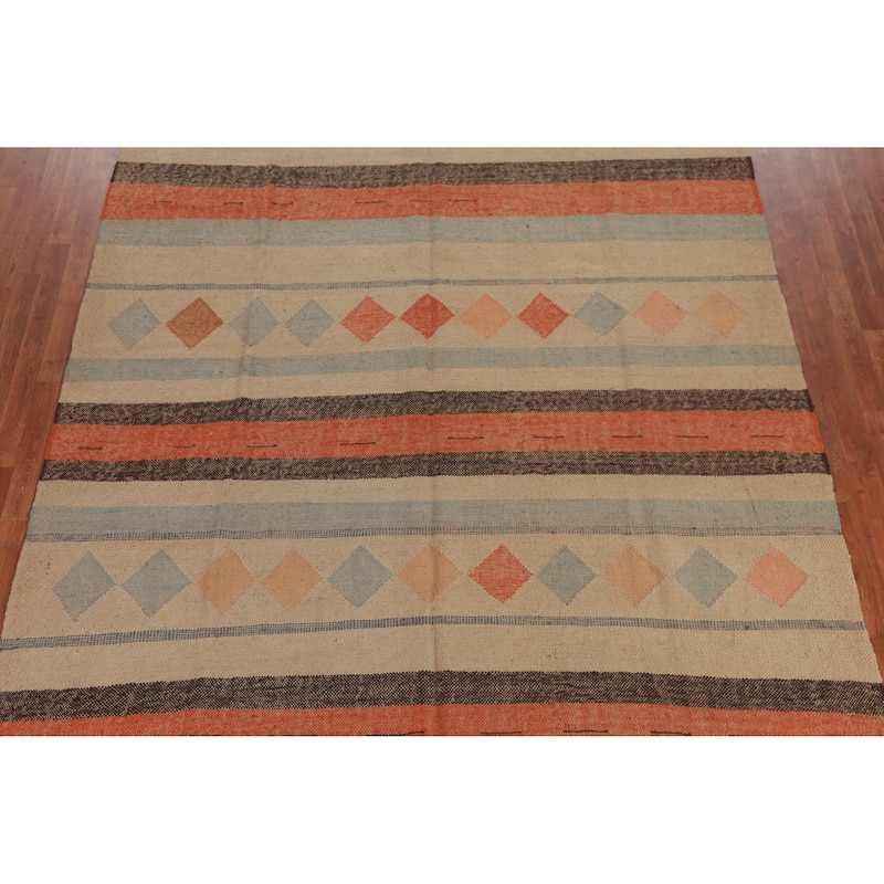 Hand Woven Oriental 100% Jute Carpet Southwestern Modern Multi-Colored Kilim Area Rug - 10' 5'' X 8' 3''
