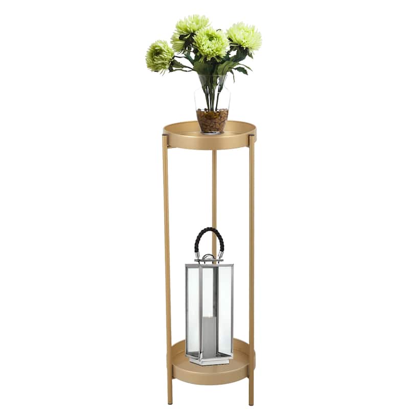 Plant Stand Potted Plant Holder Shelf Modern Metal Rack 2-Tier Golden