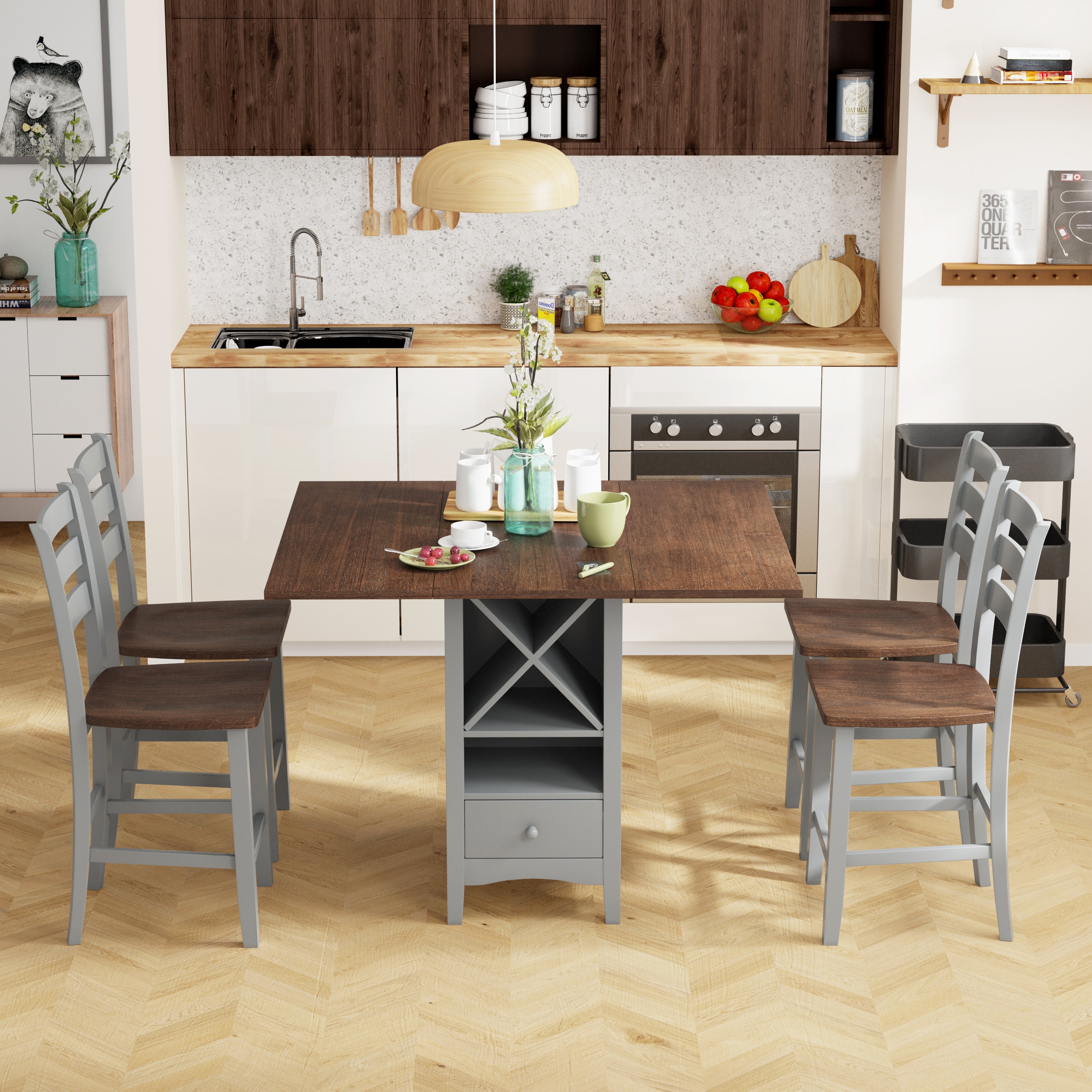 Counter height table best sale with wine storage