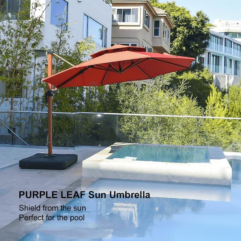 PURPLE LEAF Double Top10/11/12/13ft Round Patio Cantilever Umbrella in Wood Color