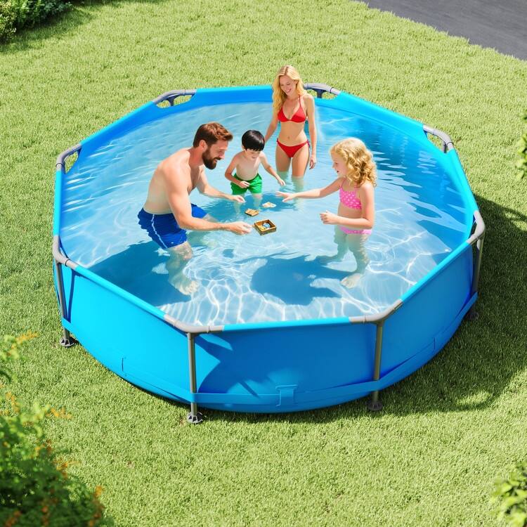 Blue-Grey PVC Metal Family Outdoor Ground Swimming Pool with Drain and Sturdy Frame