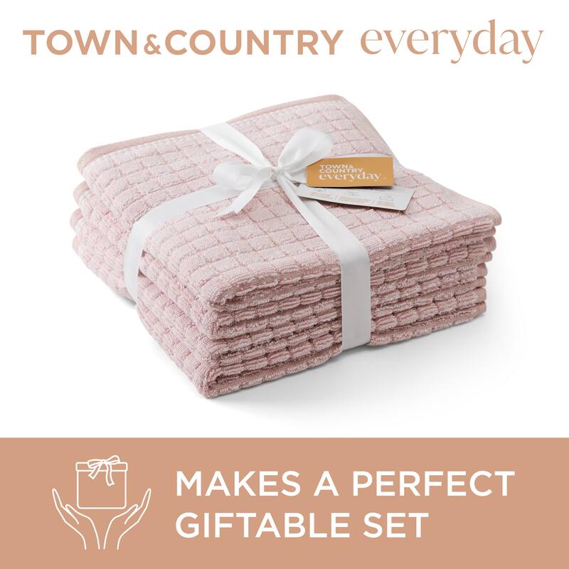 TOWN & COUNTRY EVERYDAY 4-Piece Textured Windowpane Washcloth Set, 13x13-Inch, 100% Cotton - 13"x13"