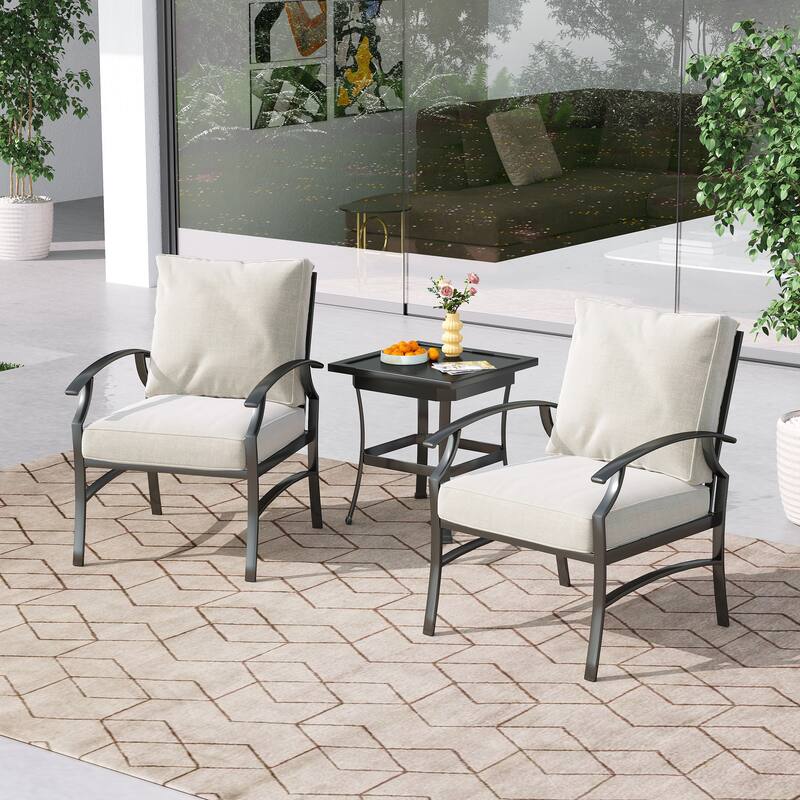 3-Piece Outdoor Metal Bistro Set with Cushion