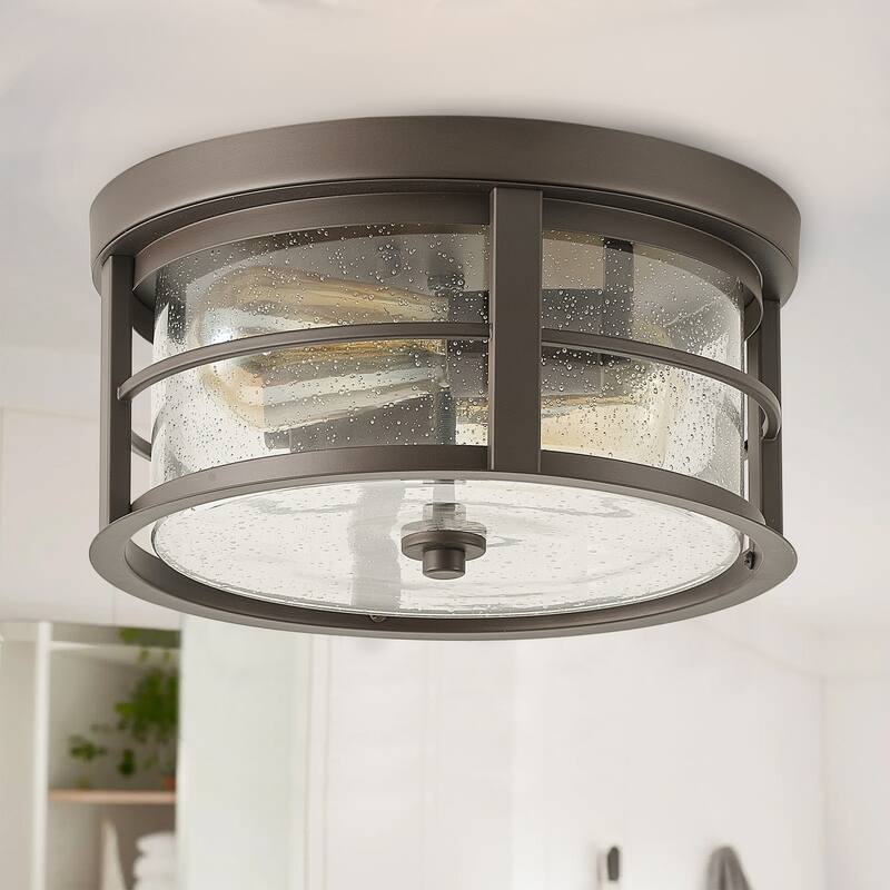 Oil Rubbed Bronze 2-Light Flush Mount Ceiling Lamp with Clear Glass Design