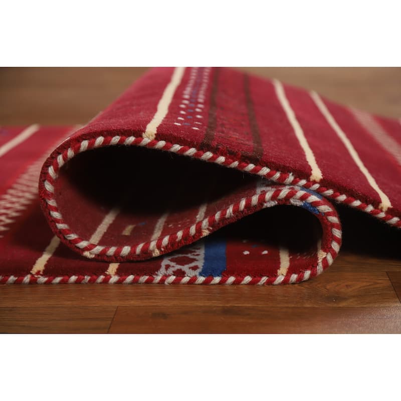 Tribal Red Gabbeh Indian Runner Rug Handmade Wool Carpet - 2'7" x 7'8"