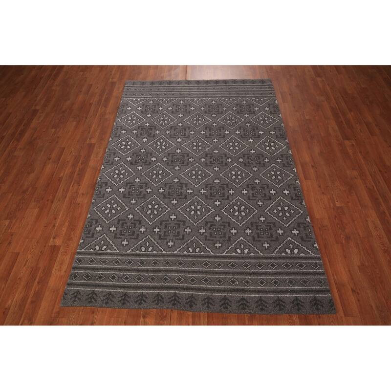 Geometric Trellis Moroccan Oriental Area Rug Hand-Knotted Wool Carpet - 5'1" x 7'11"