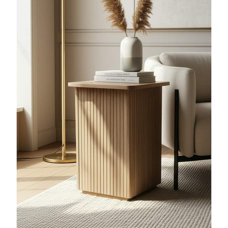 Mango Wood Accent Table Slatted Panel Design Casual Style - 20" Brown - 16" x 16" x 20"