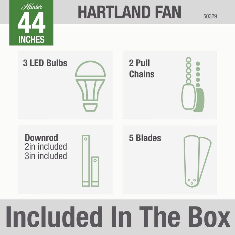 Hunter 44" Hartland Ceiling Fan with LED Light and Pull Chains - Farmhouse, Transitional