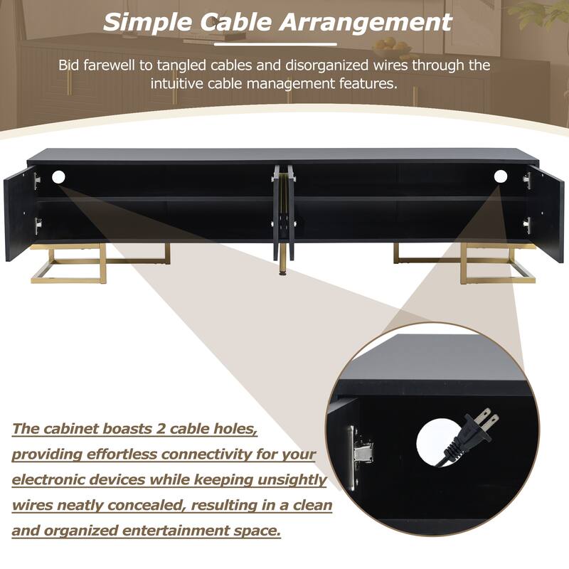 ON-TREND Modern TV Stand with Metal Legs and Gold Handles for TVs Up to 80''