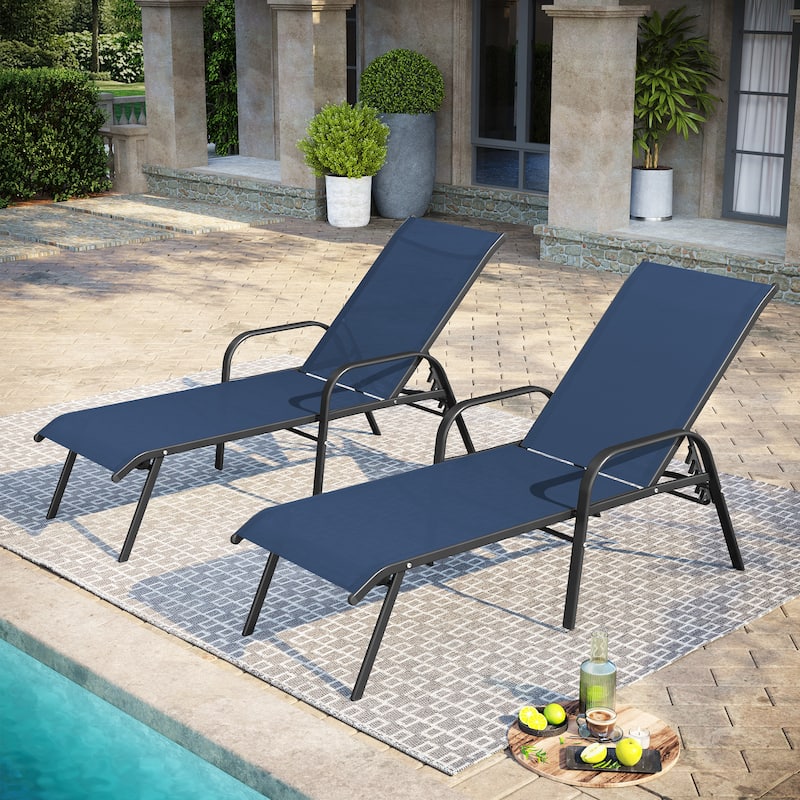 Pellebant 2/4PCS Outdoor Adjustable Patio Chaise Lounge Chairs - Navy Blue