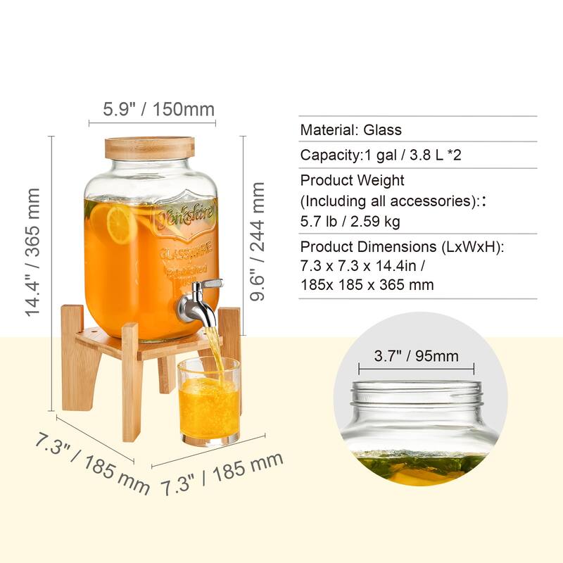 Beverage Dispenser with Spigot and Lid, Iced Tea Lemonade Juice Water Dispenser