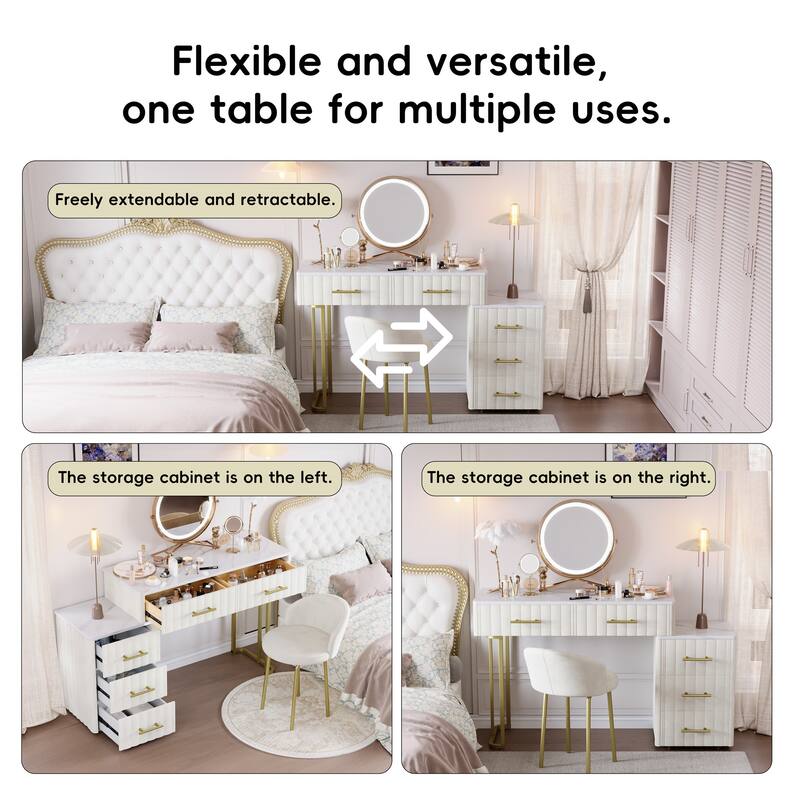 Velvet Upholstered Vanity Set with 5 Big Drawers
