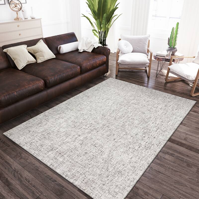 Addison Winslow Active Solid Wool and Viscose Area Rug - 8' x 10' - Grey/Off-White/White