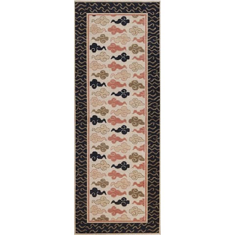 Art Deco Geometric Turkish Wool Runner Rug Hand-knotted Hallway Carpet - 2'8" x 7'9"