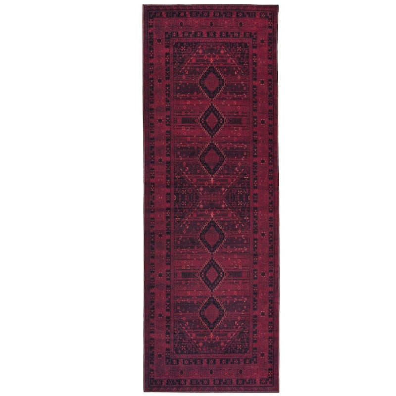 Machine Washable Area Rug-Olympus Turkoman Oriental Bokhara Burgundy - 2'2''x6'