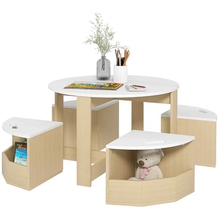 Kids Table and Chairs Set, 5 Piece Toddler Table and Chairs Set with Storage
