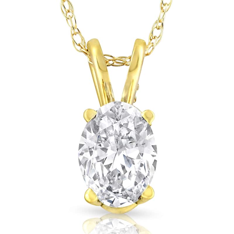 Bliss Diamond 1/2Ct Lab Grown Oval Diamond Solitaire Pendant Gold Necklace - Yellow - 18 Inch