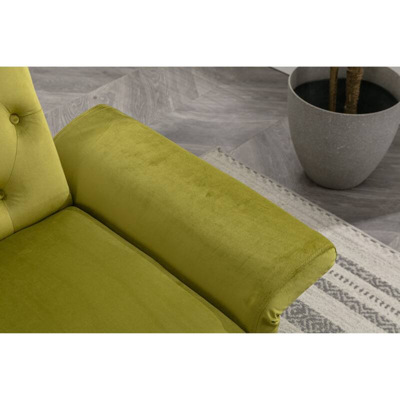 Velvet Accent Chair with Adjustable Armrests and Backrest, Button Tufted Lounge Chair, Single Recliner Armchair with Ottoman