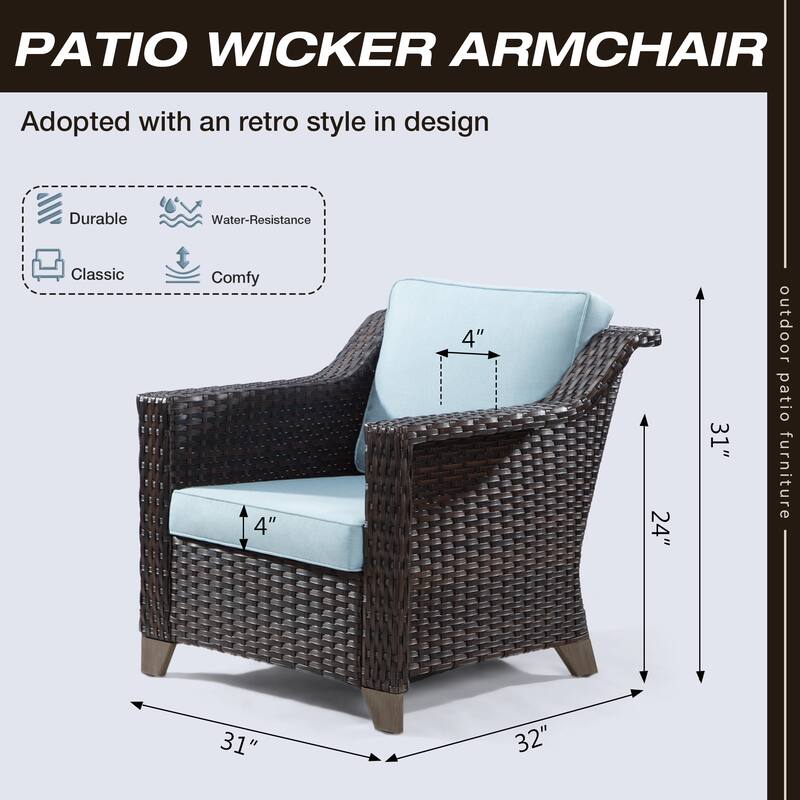 Cozywor Patio Wicker Outdoor Lounge Chair with Thick Cushions