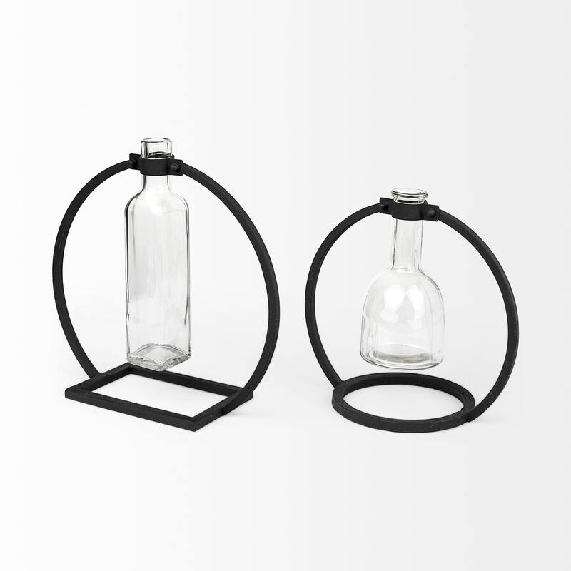 Monica Black Metal Glass Bottle Vase (Short) - 9"L x 5"W x 8"H
