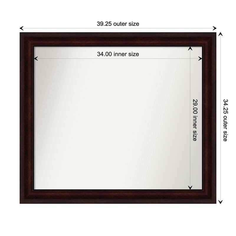 Coffee Bean Brown Framed Non-Beveled Custom Wall Mirror, Bathroom Vanity Mirror - Outer Size: 39.25 x 34.25