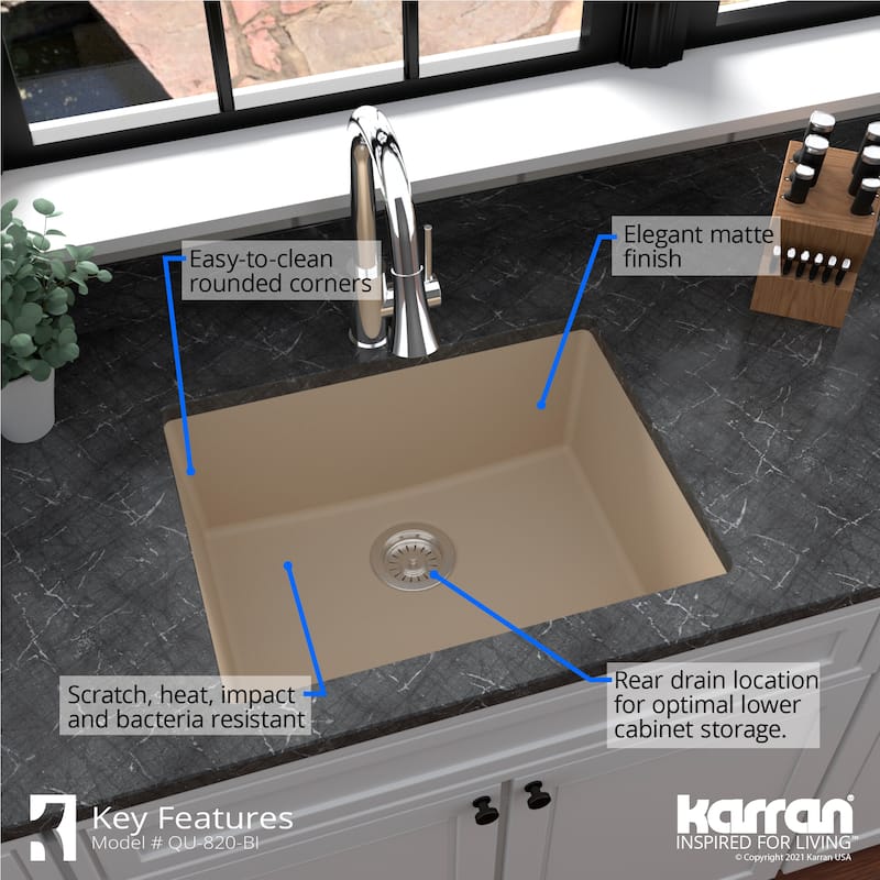 Karran Undermount 24.38 in Single Bowl Quartz Kitchen Sink Kit