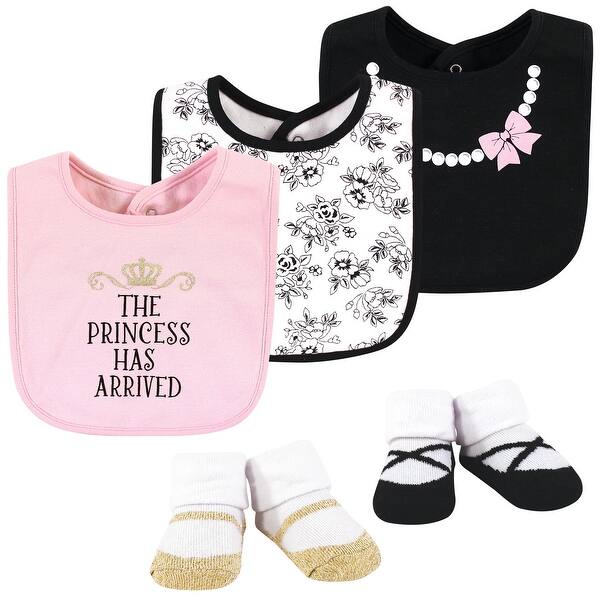 slide 1 of 1, Hudson Baby Infant Girl Cotton Bib and Sock Set, Toile, 0-6 Months - Toile - One Size One Size - Toile