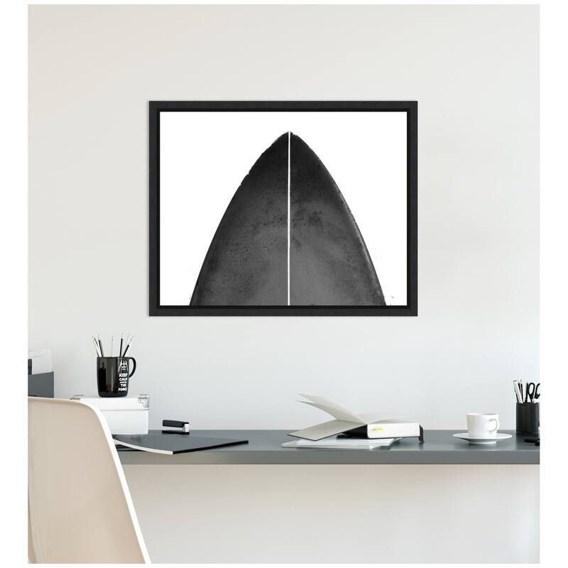 Kate and Laurel Sylvie Abstract Minimalist Coastal Black Surfboard Framed Canvas by Saint and Sailor Studios