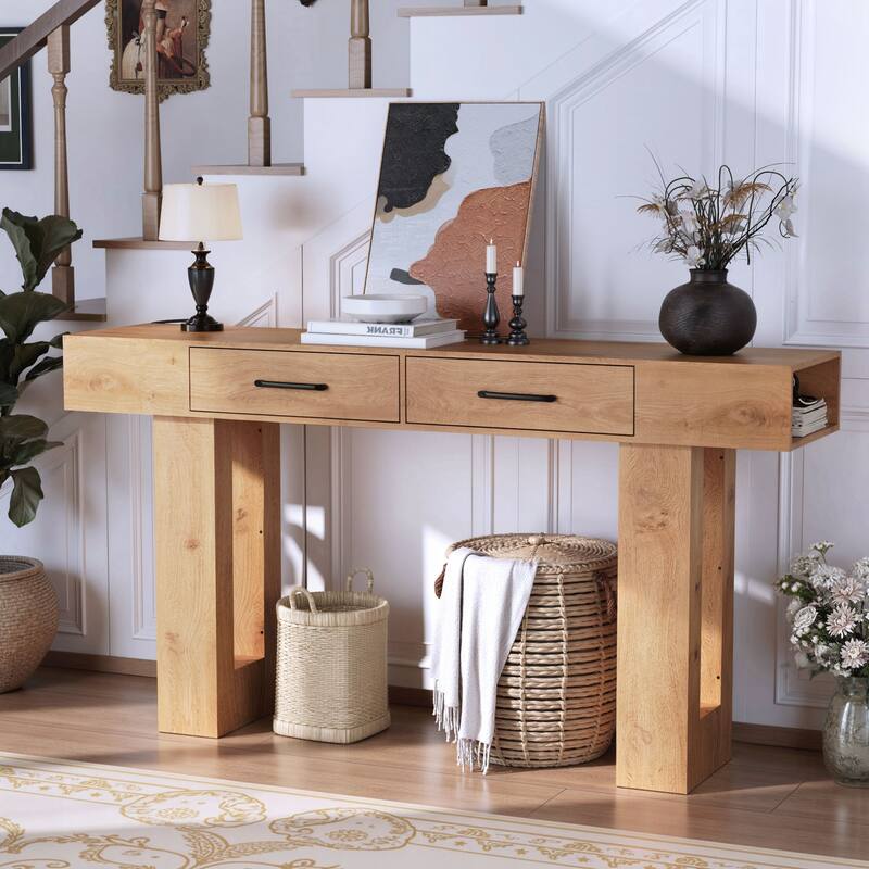 63-Inch Long Console Table, Wooden Rectangular Sofa Table Behind The Couch, Farmhouse Entryway Table for Entrance