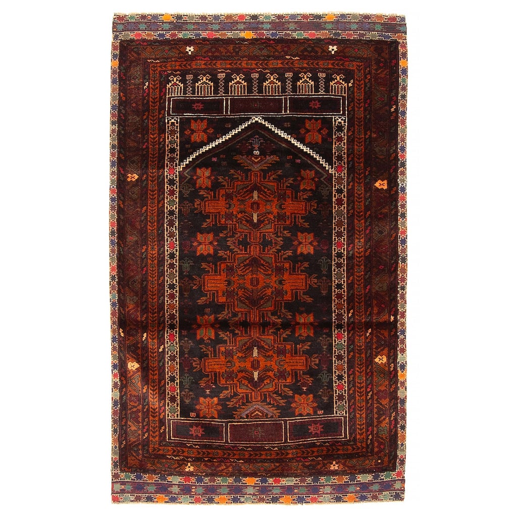 Teimani Black, Burnt Orange Rug 3'1" x 5'2" - 3'1 x 5'2