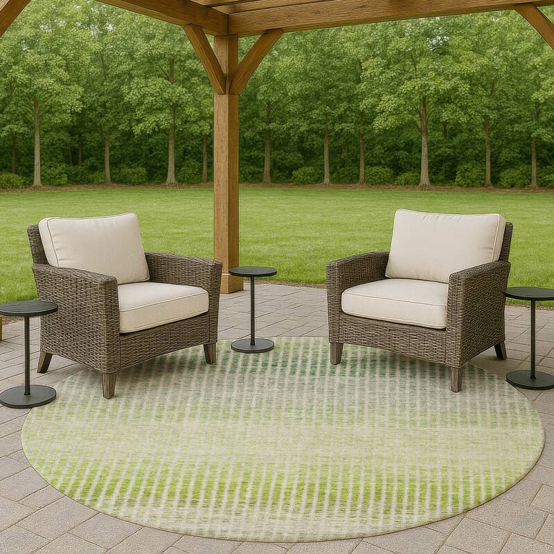 Machine Washable Indoor/ Outdoor Contemporary Stripes Chantille Rug - Olive - 8' x 8'