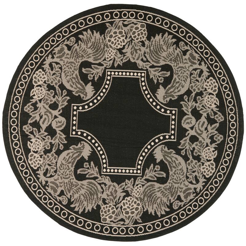 SAFAVIEH Courtyard Terry Indoor/ Outdoor Waterproof Patio Backyard Rug - 6'7" Round - Black/Sand