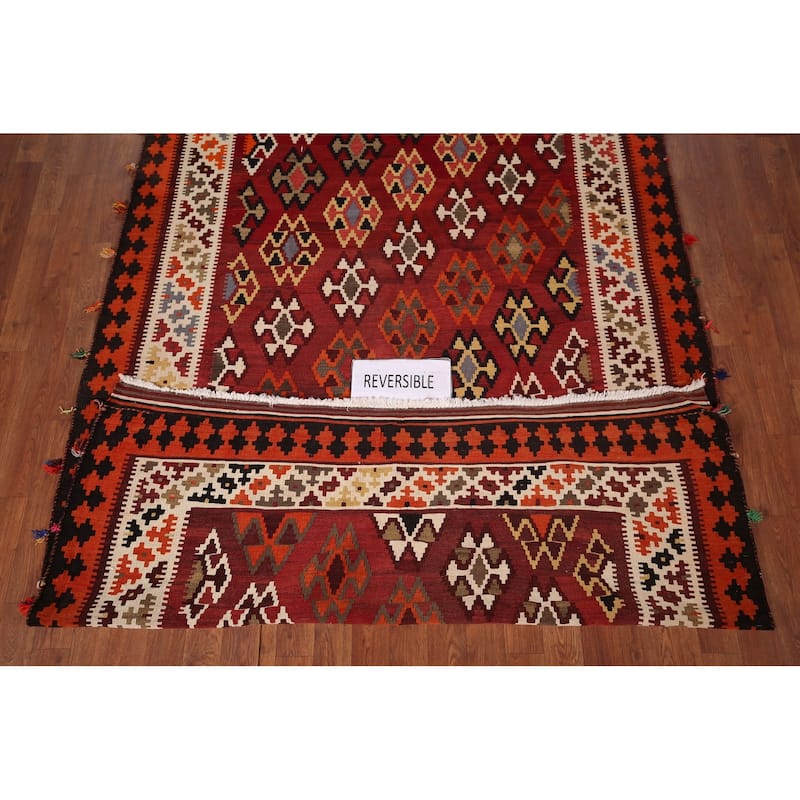 Vegetable Dye Kilim Qashqai Persian Vintage Flatweave Wool Carpet - 5'5" X 9'0"