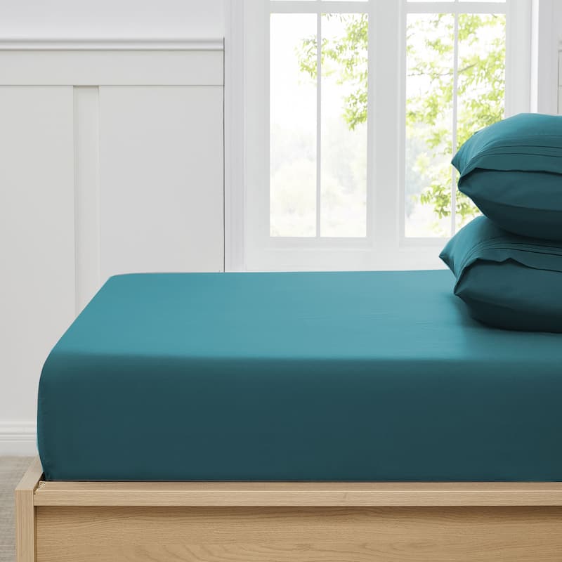 Sweet Home Collection Fitted Sheet Brushed Microfiber Bottom Sheets with Built in Sheet Straps - Teal - Twin