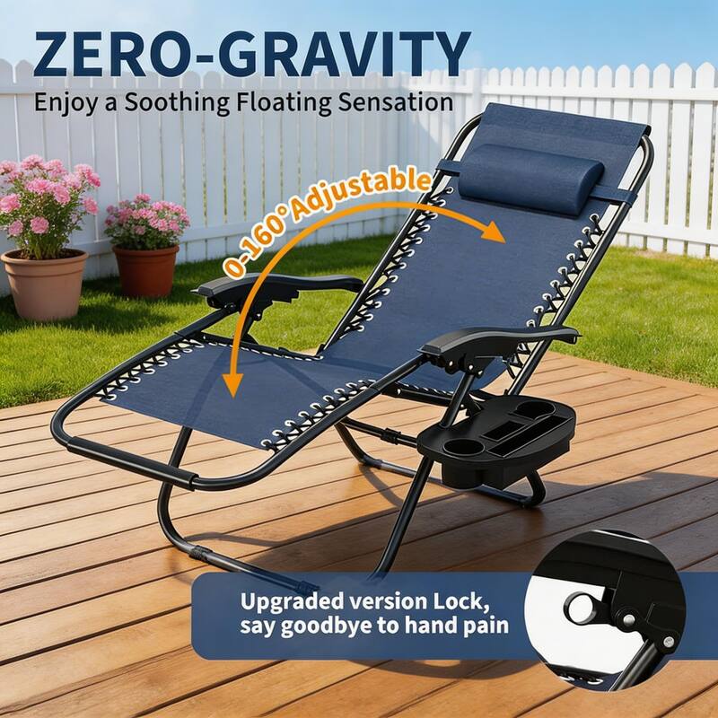 Zero Gravity Chair Set of 2, with Pillow & Cup Holder Tray