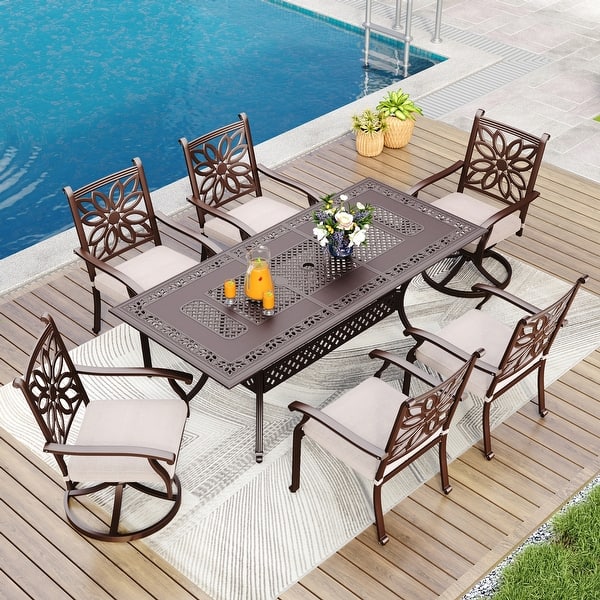slide 2 of 22, MAISON ARTS 7-Piece Cast Aluminum Patio Dining Set with Expandable Rectangular Table & 6 Cast Aluminum Chairs Mixed Chairs